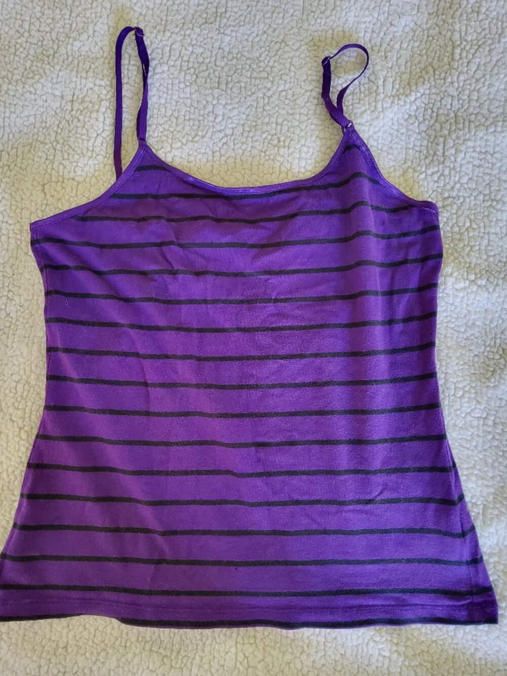 Zenana Cotton Purple & Black Striped Camisole Tank Top Adjustable Straps Knit